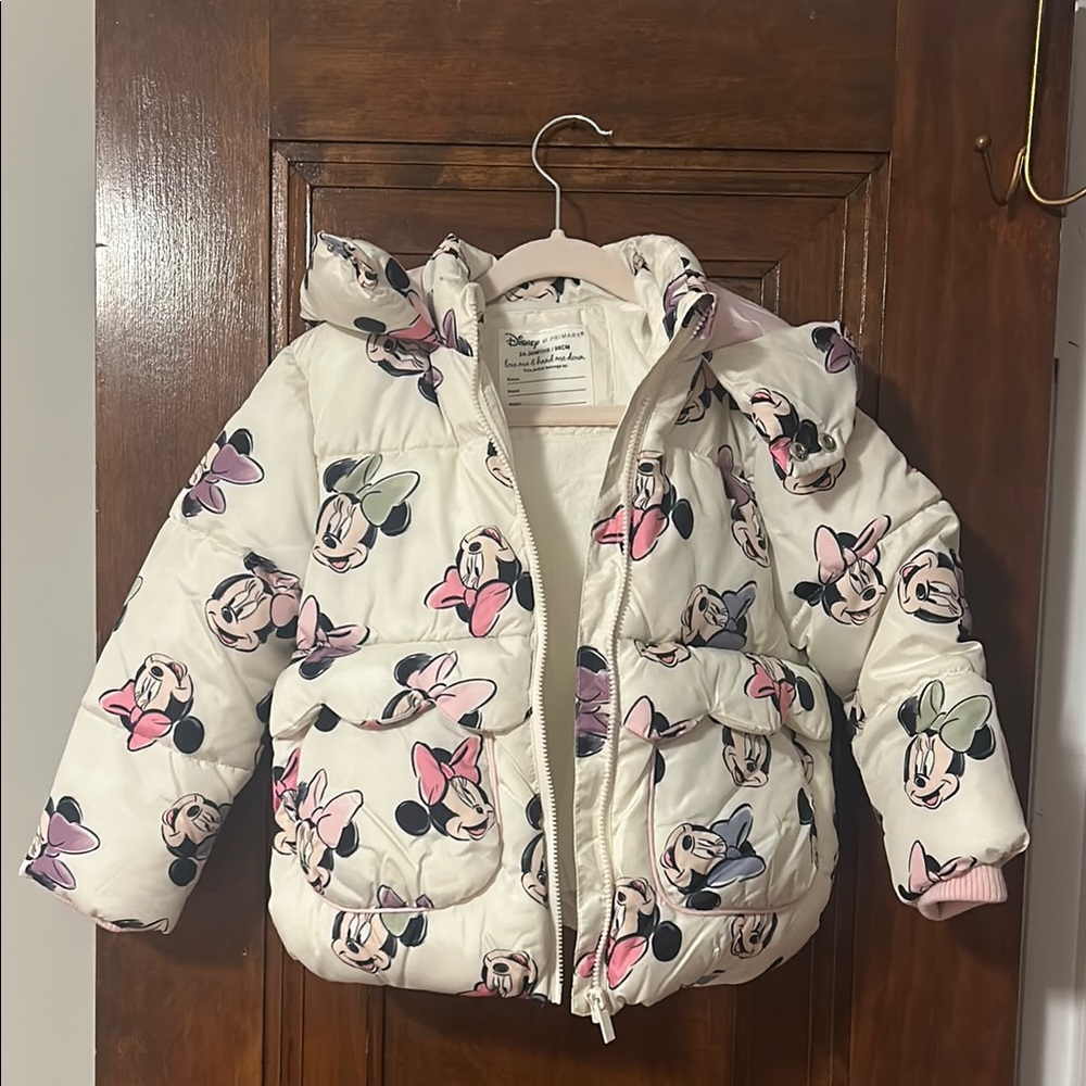 Disney Kids Minnie Mouse Puffer Jacket - White and Pink